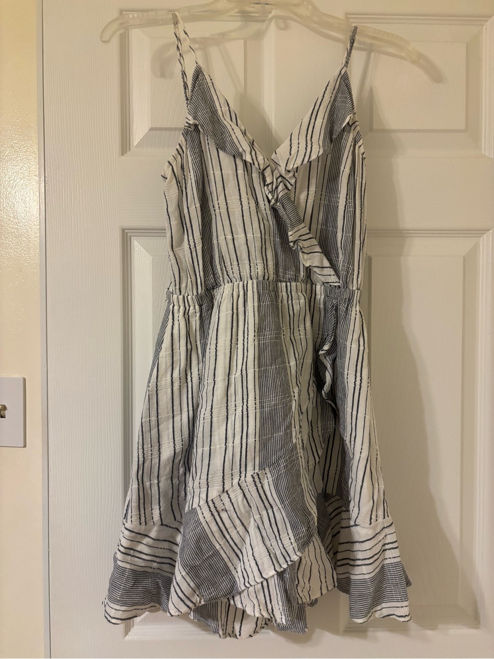 Express White Dress with Navy Vertical Stripes